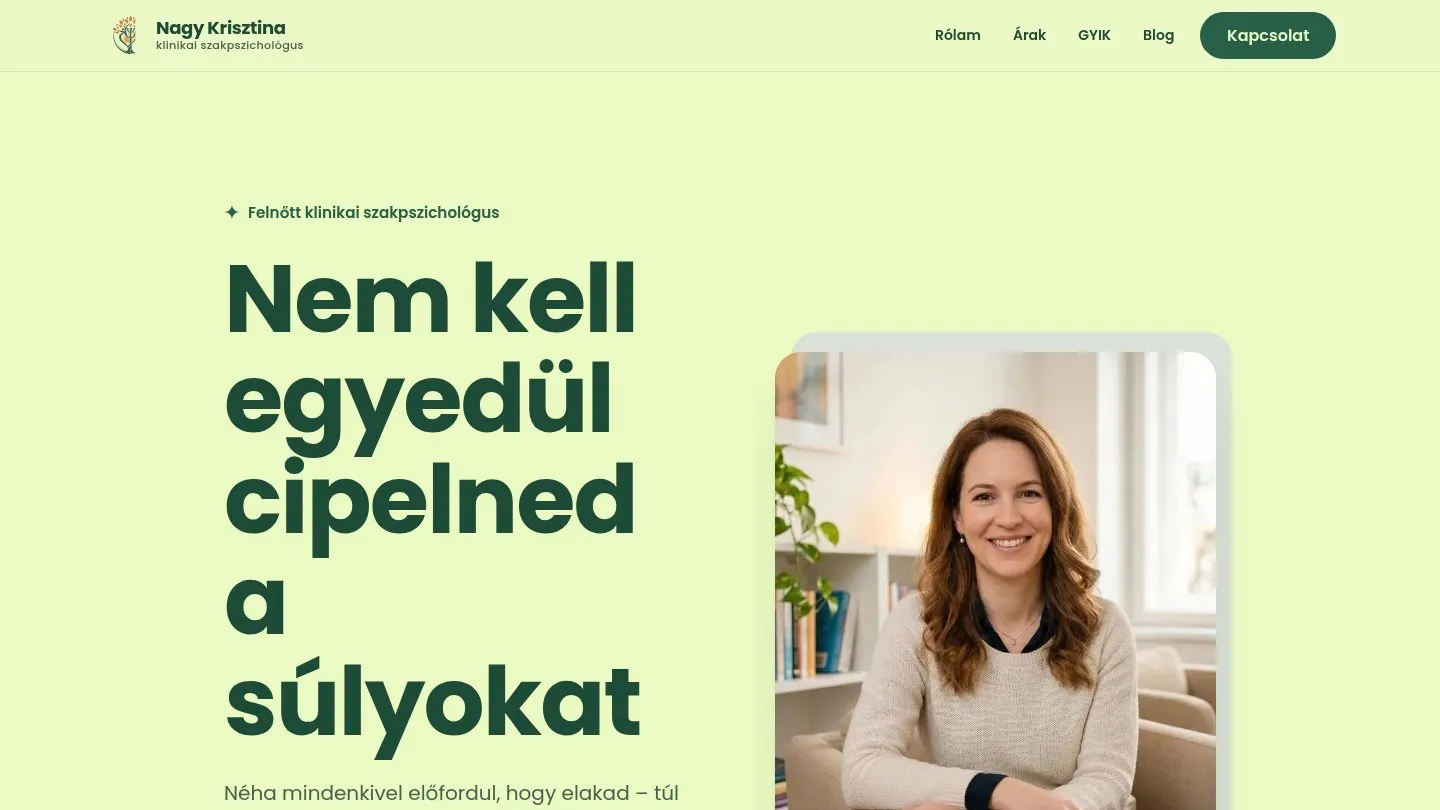 Nagy Krisztina klinikai szakpszichológus oldalának képernyőképe